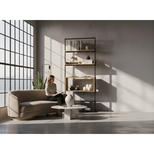 REGAŁ NA KSIĄŻKI METALOWE DREWNO LITE DĄB JESION OLCHA RNK-126